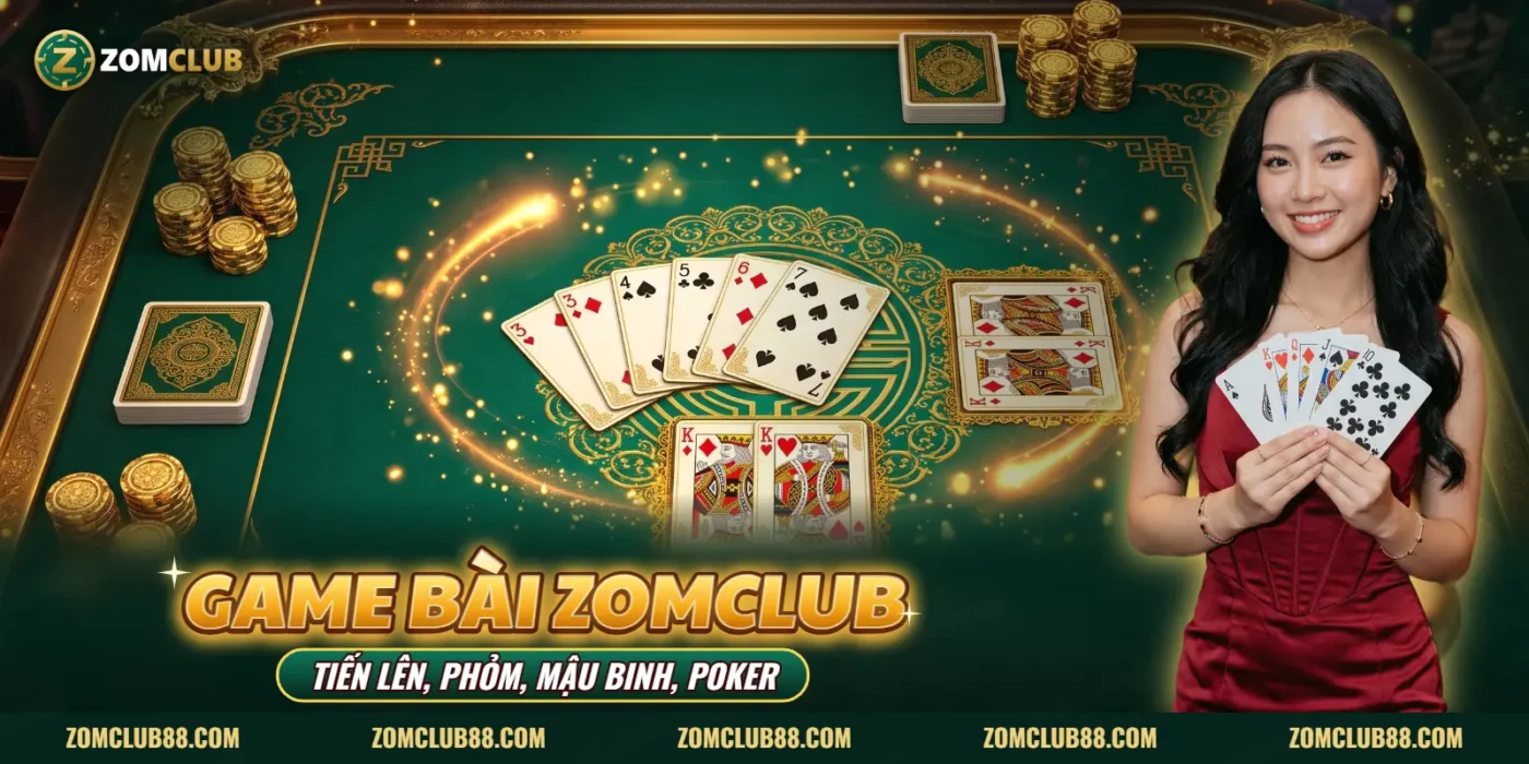 Ảnh minh hoạ Game Bài ZOMCLUB: bàn Tiến Lên và người mẫu cầm quạt bài